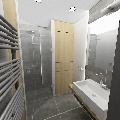 koupelna se sprchovým koutem a úložnými prostory integrovanými do skříněk